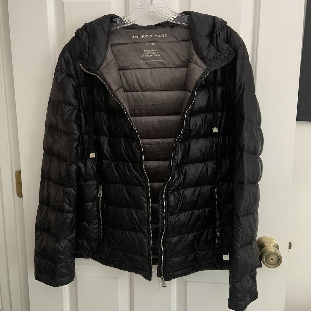 ANDREW MARC Packable Lightweight Premium Down Puffer Jacket Womens M Black